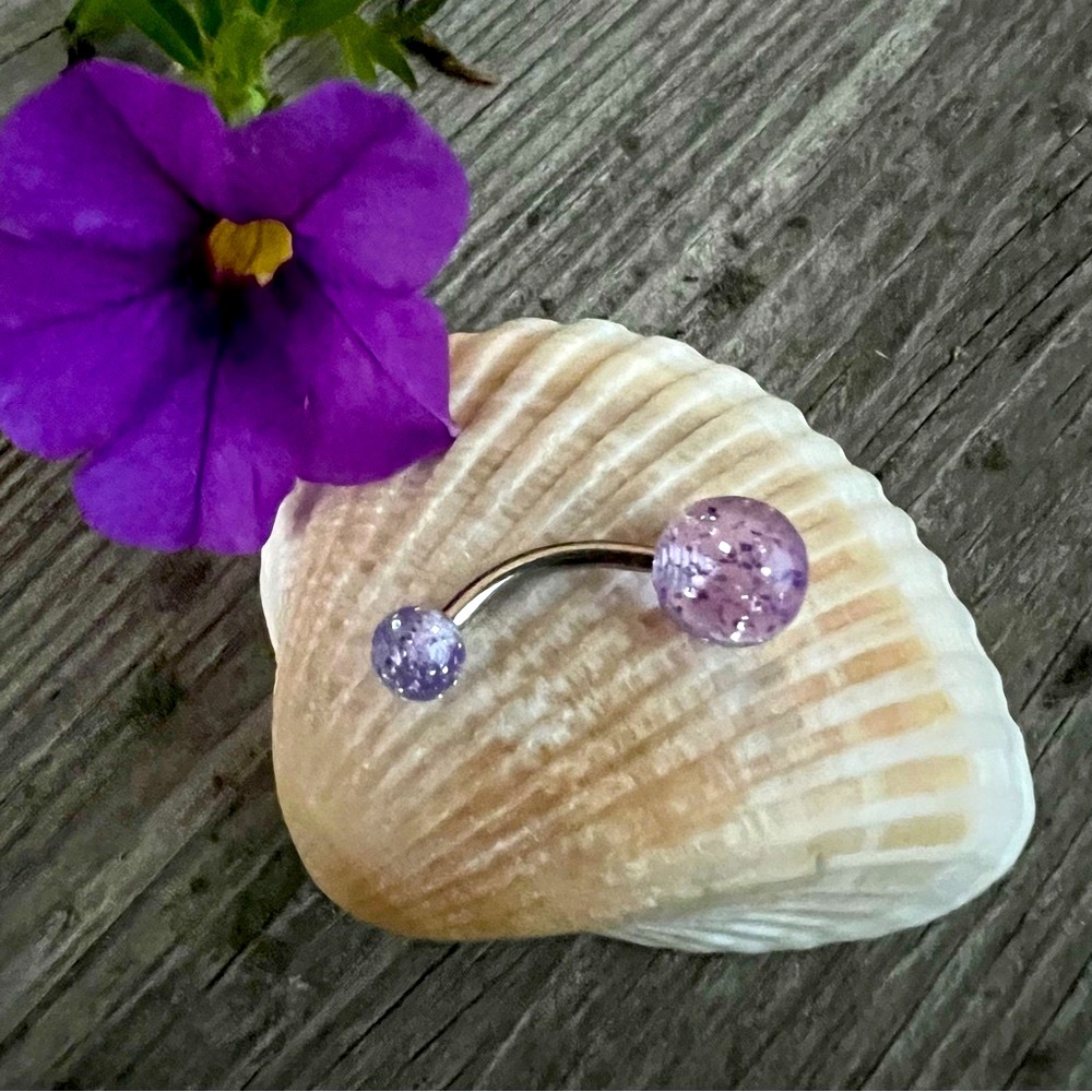 SILVER BELLY RING PURPLE CRYSTALS NAVAL PIERCING